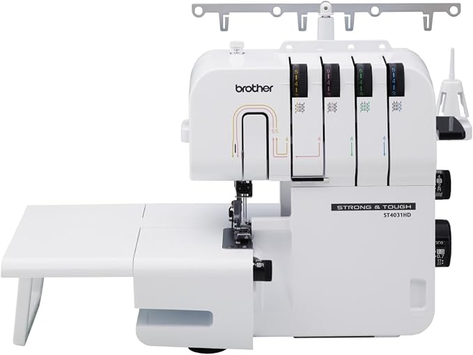 BROTHER® ST4031HD Serger, Strong & Tough Serger, 1,300 Stitches Per Minute, Durable Metal Frame Overlock Machine, Large Extension Table, 3 Included Accessory Feet, 12.99 x 14.37 x 17.01 in., White