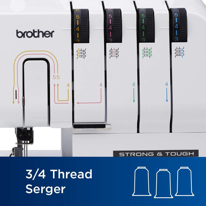 BROTHER® ST4031HD Serger, Strong & Tough Serger, 1,300 Stitches Per Minute, Durable Metal Frame Overlock Machine, Large Extension Table, 3 Included Accessory Feet, 12.99 x 14.37 x 17.01 in., White