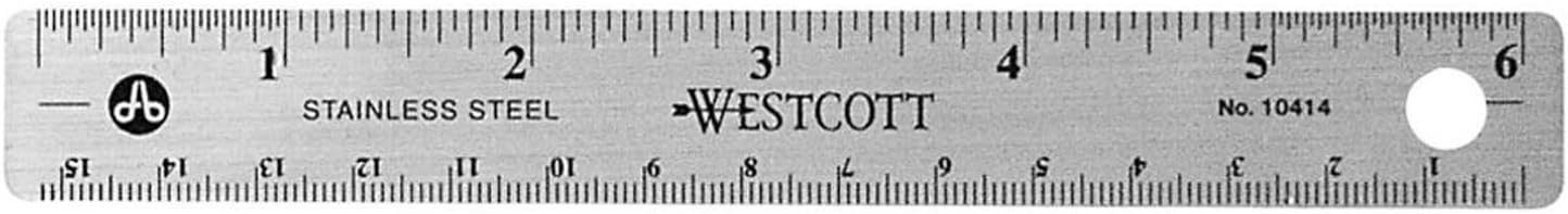 Westcott® Stainless Steel  Ruler with Non Slip Cork Base, 6-Inch (10414)