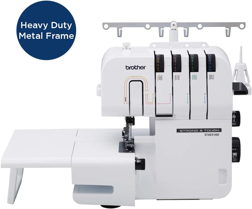 BROTHER® ST4031HD Serger, Strong & Tough Serger, 1,300 Stitches Per Minute, Durable Metal Frame Overlock Machine, Large Extension Table, 3 Included Accessory Feet, 12.99 x 14.37 x 17.01 in., White