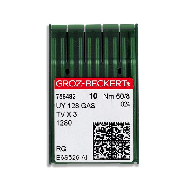 Groz-Beckert Regular Point Straight Stitch Industrial Machine Needles - Size 8 - UYx128G, TVx3 - 10/Pack